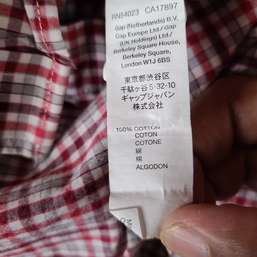 GAP Shirt‎ Mens XXL Red Plaid Slim Fit Long Sleeve Button Down Premium Cotton - Picture 5 of 10